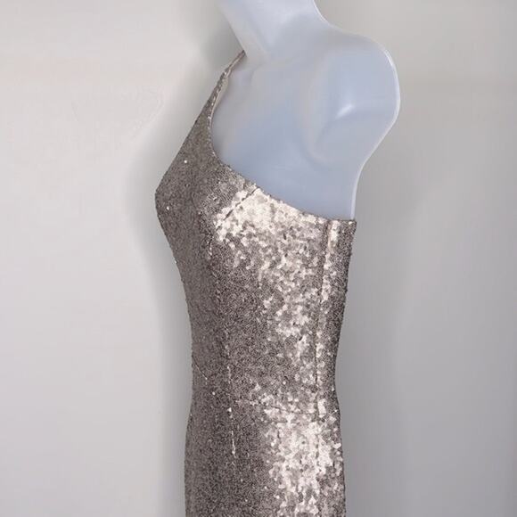 DRESS THE POPULATION Bella Ice Pink Gold Sequin One Shoulder Gown Womens Size XS - Picture 8 of 16